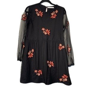 ZARA | Trafaluc Collection Black and Red Floral Embroidered Dress